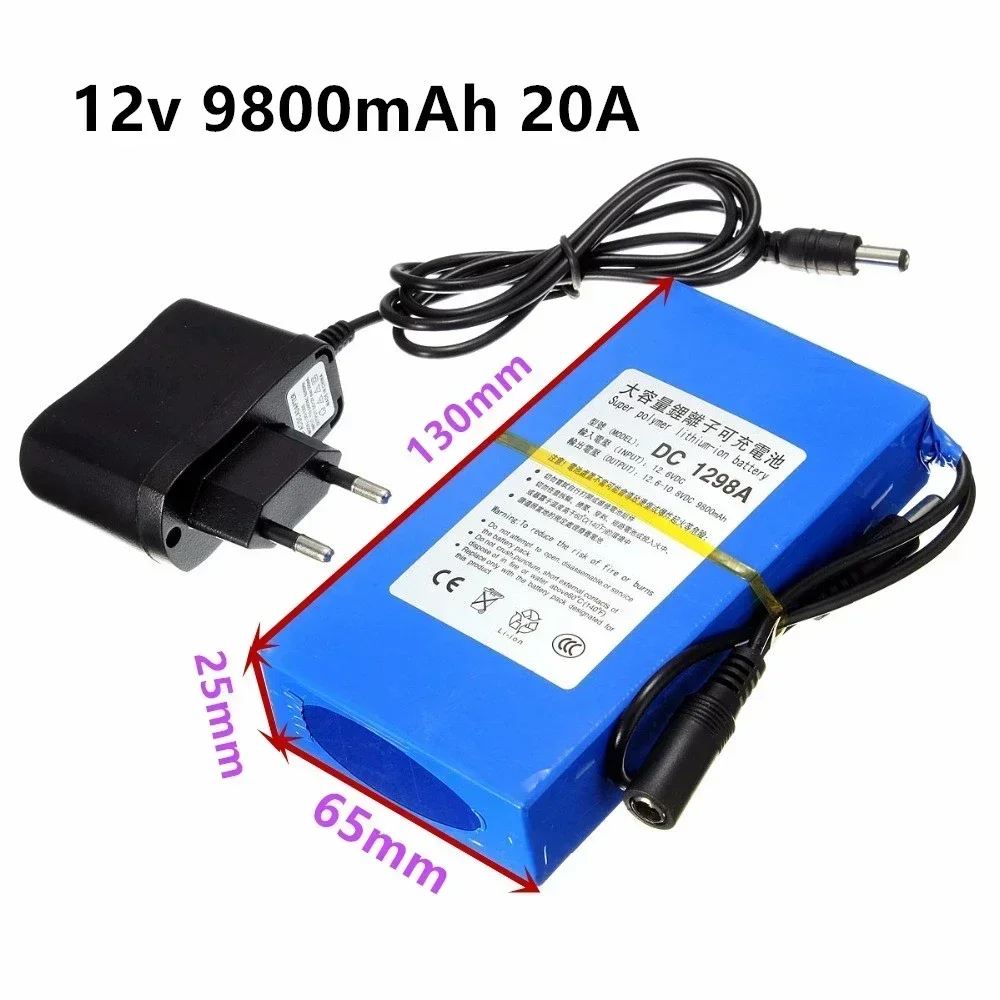 12V 20000Ah Lithium Battery pack with AC Power Charger EU/US Plug for CCTV camera wireless transmitter Rechargeable Battery