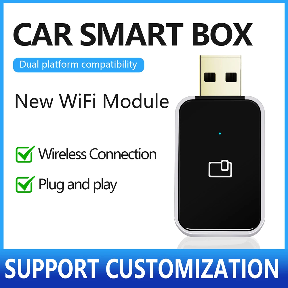 

Wireless CarPlay Android Auto Mini Box Plug and Play Mini Box Dongle Voice Assistant for Factory Wired CarPlay Android Auto Cars
