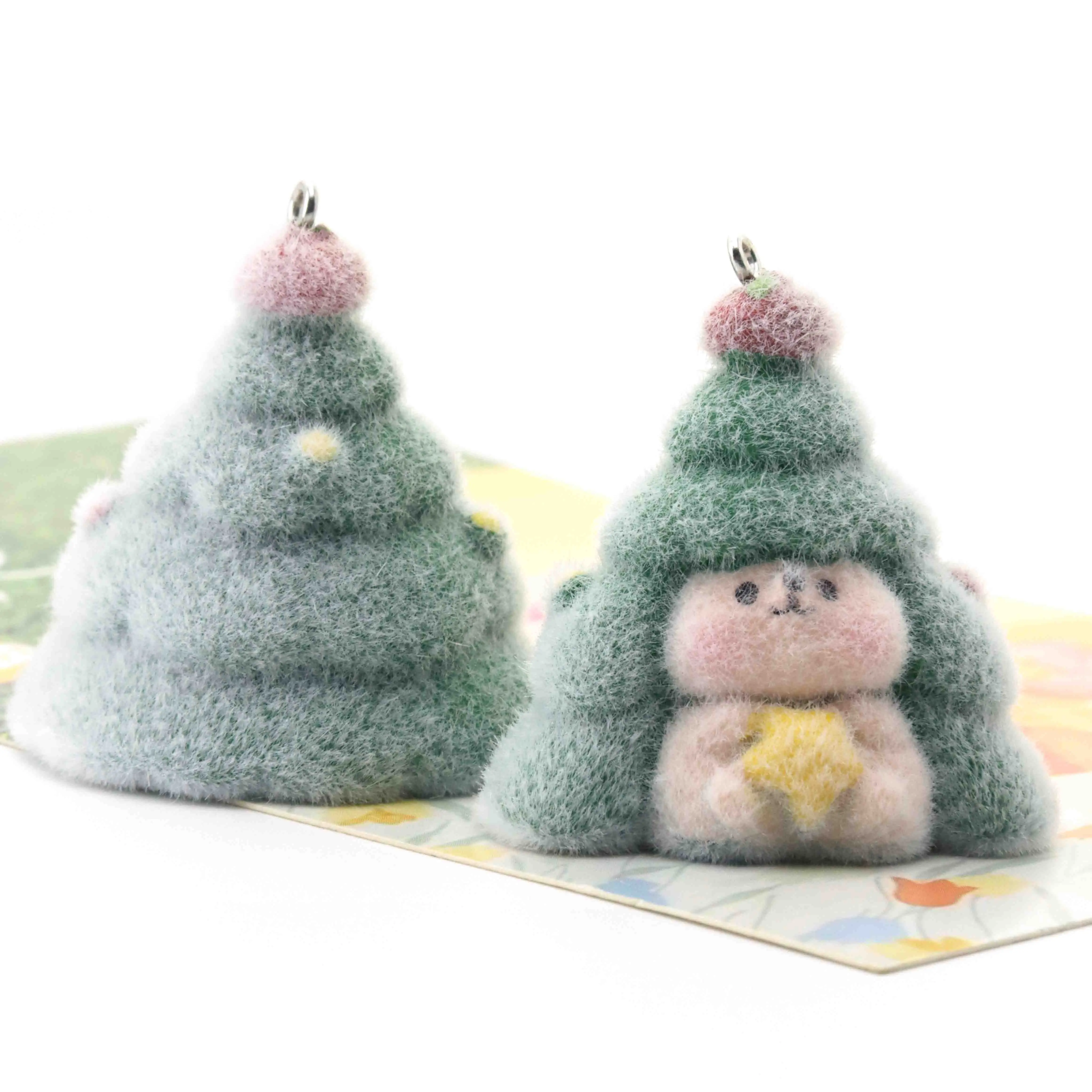 

10pcs Resin Flocking Cartoon Cute Christmas Tree Pendant For DIY Earrings Key Chain Bag Decorative Ornaments Accessories