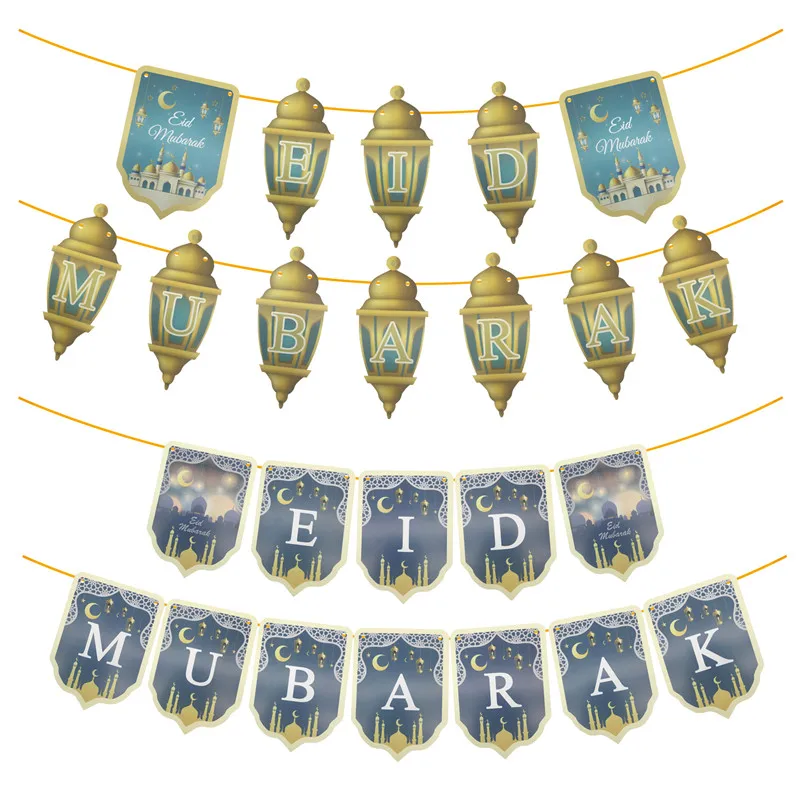 

1Set Eid Mubarak Banner Ramadan Kareem Festival Moon Star Garland Muslim Islamic Eid al-fitr Party Bunting Decoration Supplies