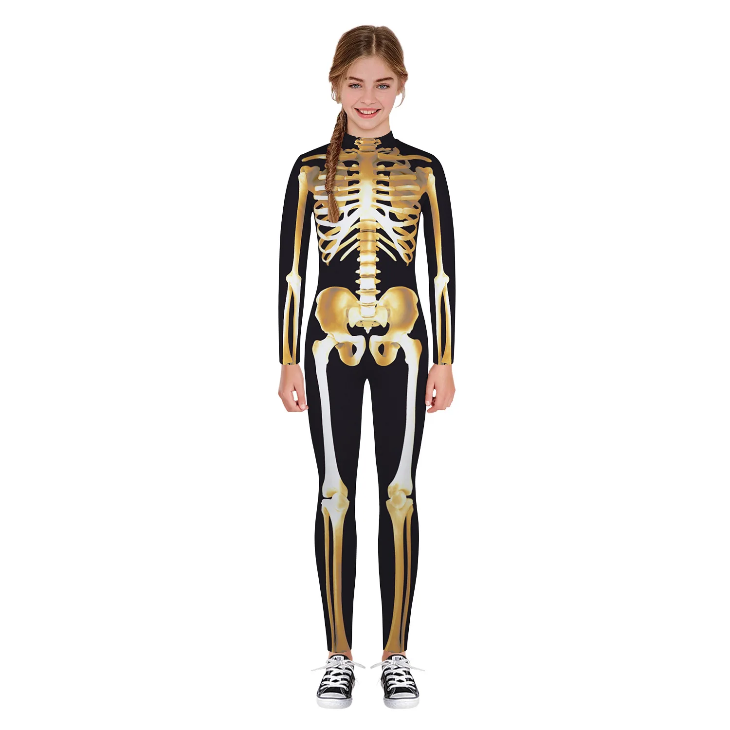 ชายหญิง3D ดิจิตอล Skeleton Skull พิมพ์ Bodysuit เด็ก Punk หุ่นยนต์ Jumpsuit เด็กฮาโลวีนชุดคอสเพลย์ชุด