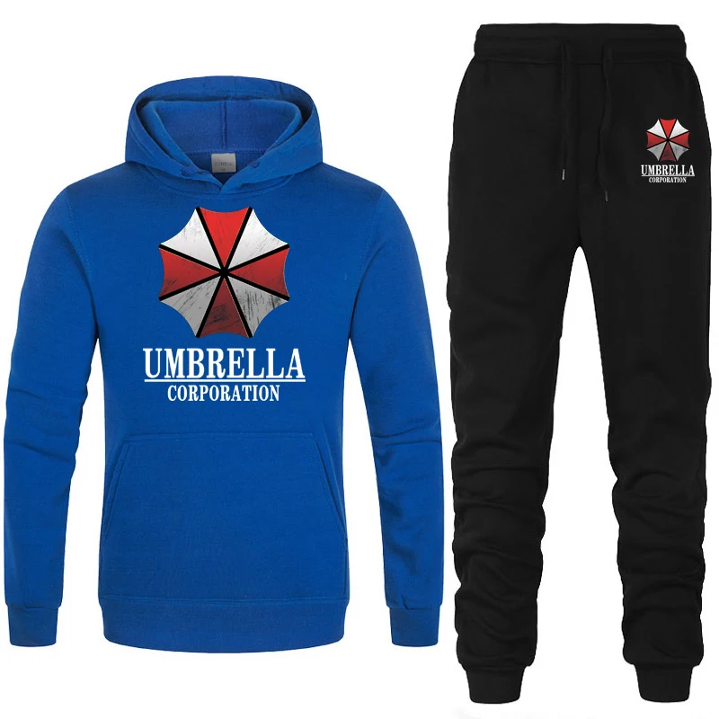 Męski strój sportowy z kapturem Umbrella Corporation Casual bluzy z kapturem + spodnie 2 szt. Zestaw polar wysokiej jakości odzież sportowa unisex