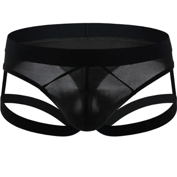 Men's Erotic T Back Thong Gay Sexy Underwear Transparent Ice Silk Seductive Suspender Fun Panties Homme Porn Open Butt Jockstrap