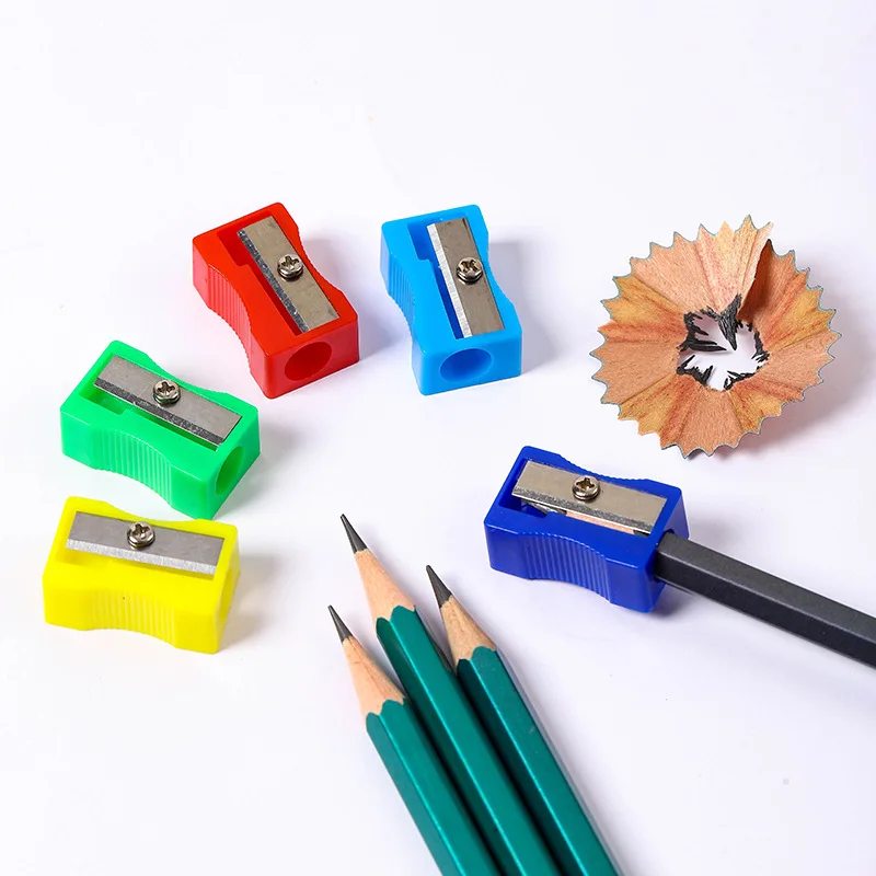 10pcs mini colored single hole rectangular plastic pencil sharpener for elementary school students, manual turning pencil sharpe