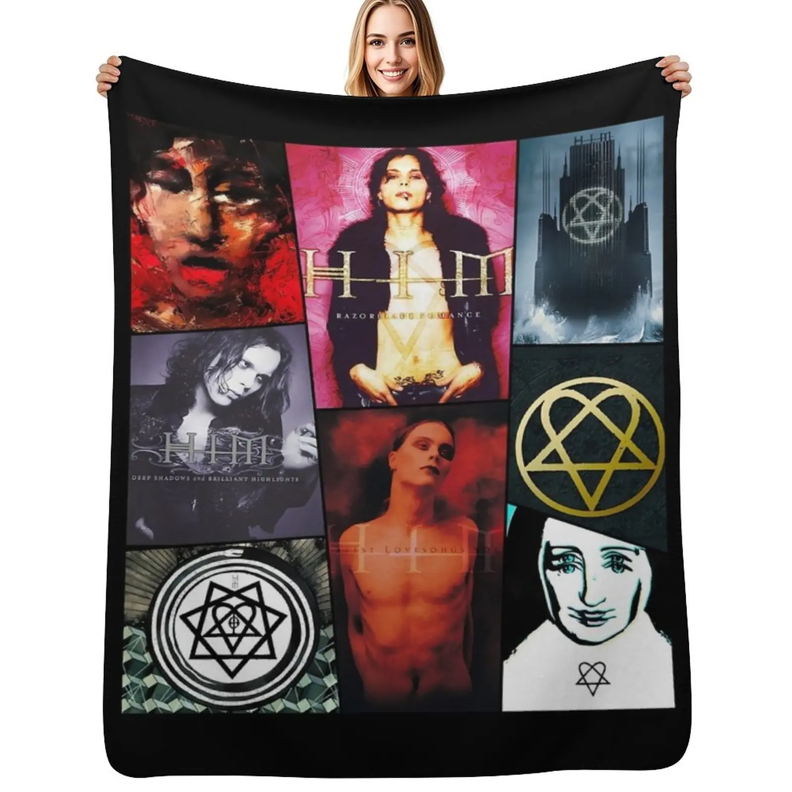 

Him Band Album Cover Collage Heartagram Ville Valo Cover Throw Blanket Bed linens Soft Big Blankets