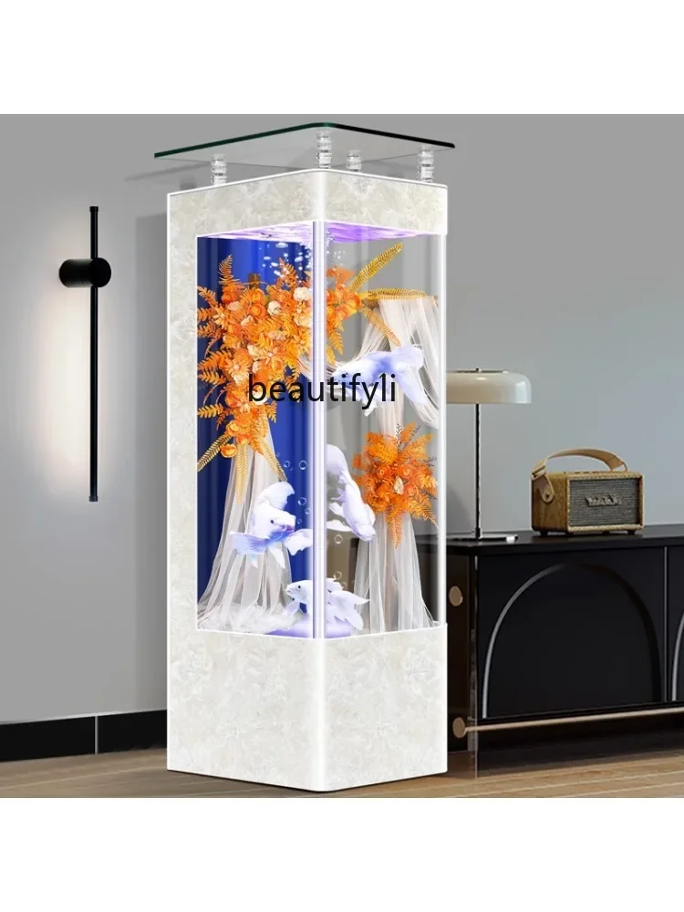 Light Luxury Household Fish Tank Living Room Small Integrated Vertical Change Water Back Filter Floor Loop Filter Fish Globe