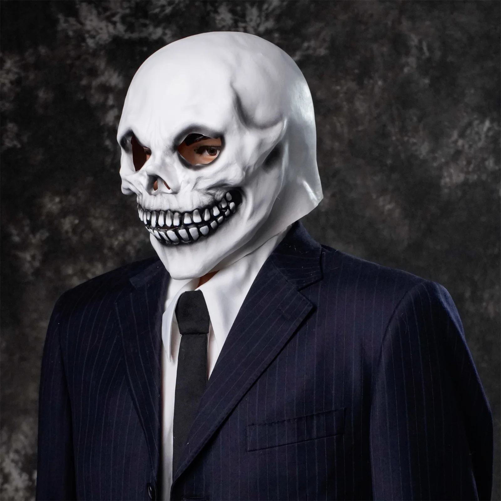 1 قطعة قناع رأس الهيكل العظمي الأبيض اللاتكس الرعب أغطية الرأس المزحة زي مخيف الدعامة لتزيين الحفلات