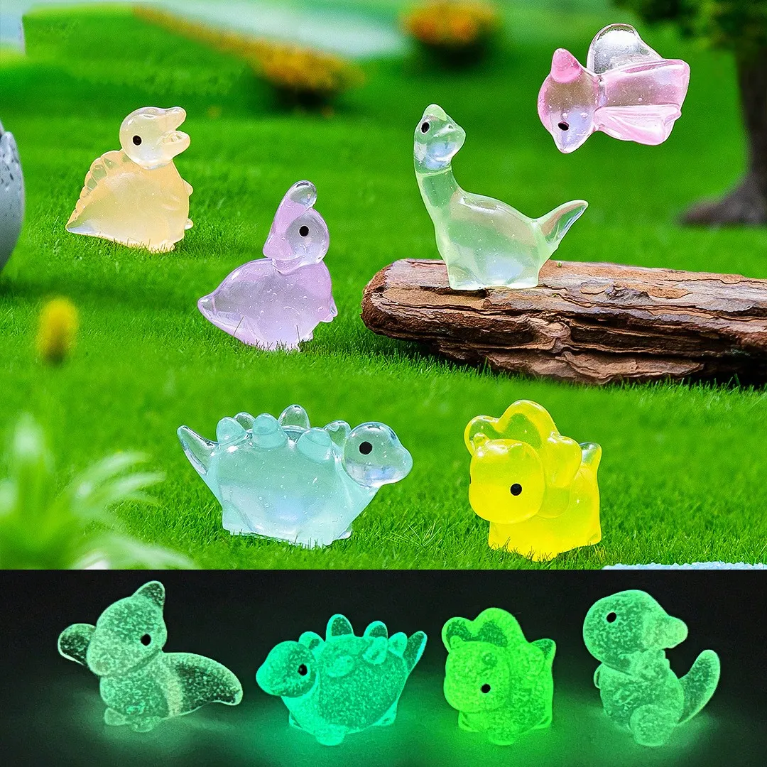 Mini Luminous Dinosaurs, Resin Glow Dinosaur Figurines for Fairy Garden, Micro Landscape, Party Favors, Gift Fillers, Home/Car