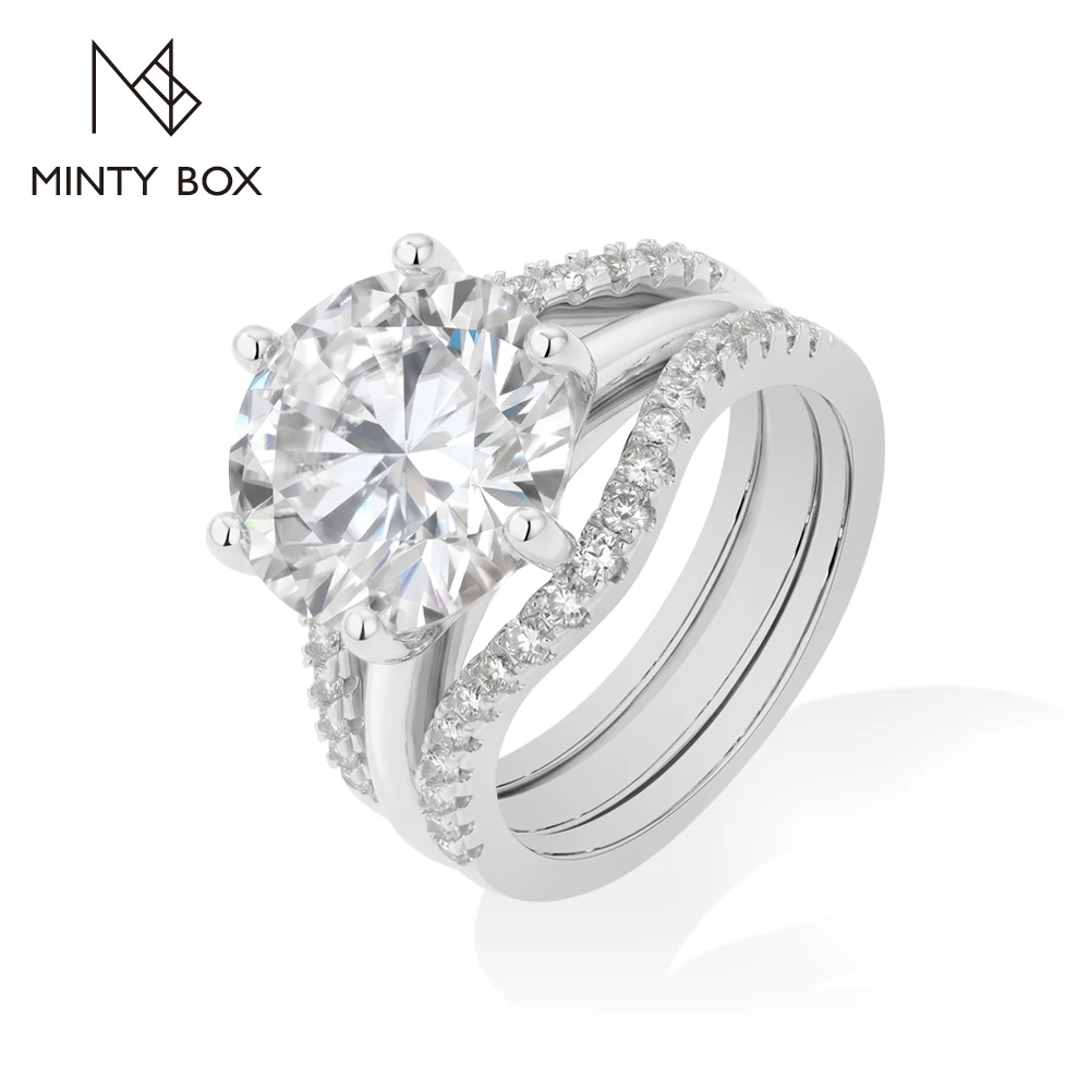 MINTYBOX Round Cut 12MM 6CT Moissanite Rings 925 Sterling Silver Luxury Wedding Ring Set for Women Anniversary Gift Fine Jewelry