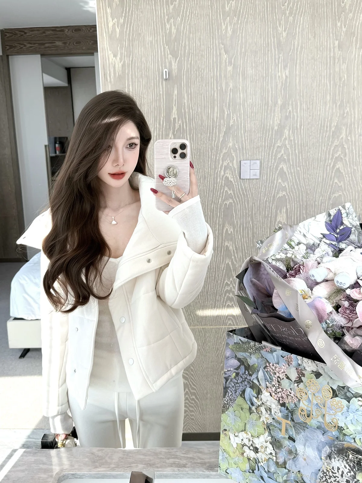 

JustQin Ultra-Light Simple White Cotton Jaet 2025 Winter Women's ort Coat Warm Sli Commute Straight Tube Long Sve