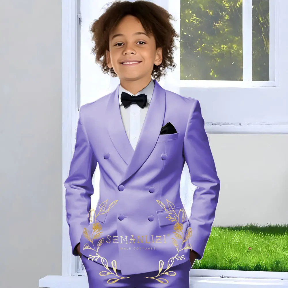 

Light Purple Boys Suit 2 Piece Set Double Breasted Jacket Pants Formal Wedding Kids Tuxedo Slim Fit Blazer 2-16Years Old