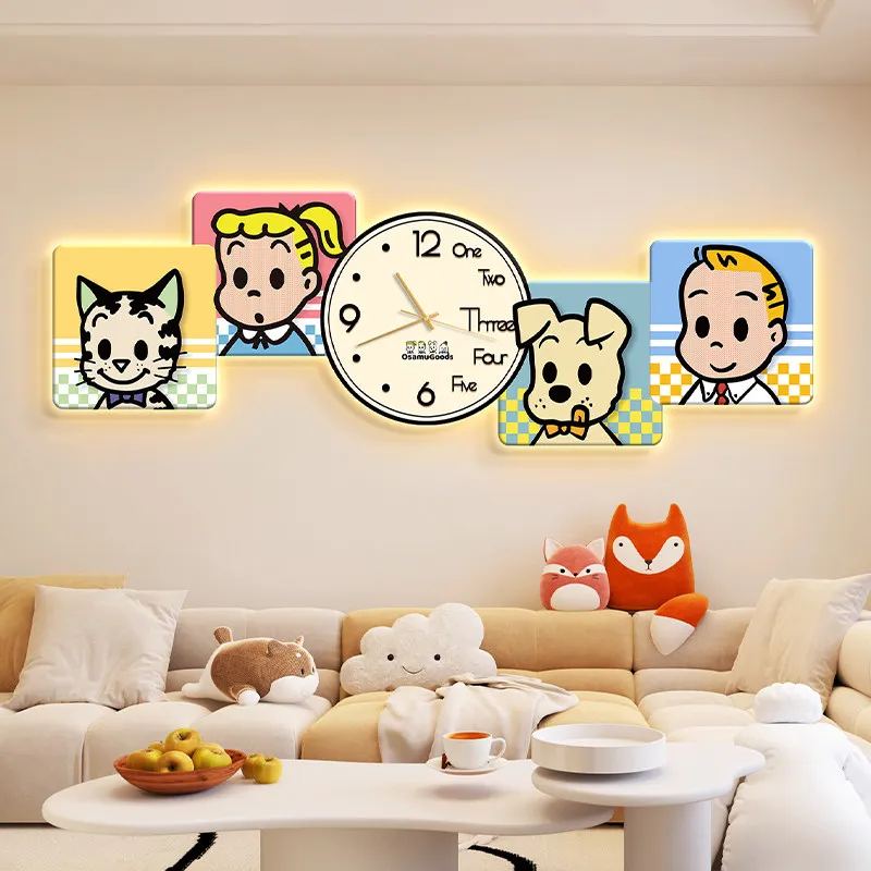 

Cartoon Living Room Clock Wall Art Mural Cute Silent Interior Design Wall Clocks Creative Fashion Wanduhr Ornaments Home Decor
