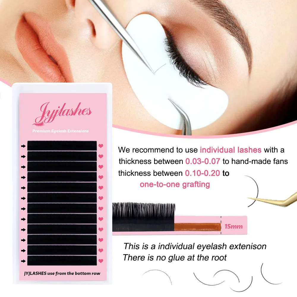 JYJLASHES Classic Eyelash Extension C D Curl Individual Supplie Volume Faux Mink Lashes Natural Premium Matte Black Eyelashes