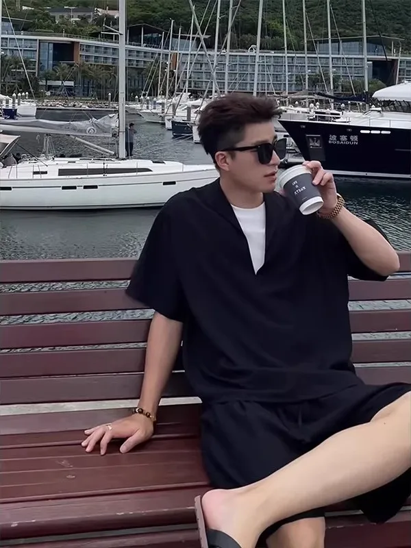 

Мужской комплект из 2 предметов большого размера (300 Pou): повседневный топ и брюки, летний модный образ для подростков