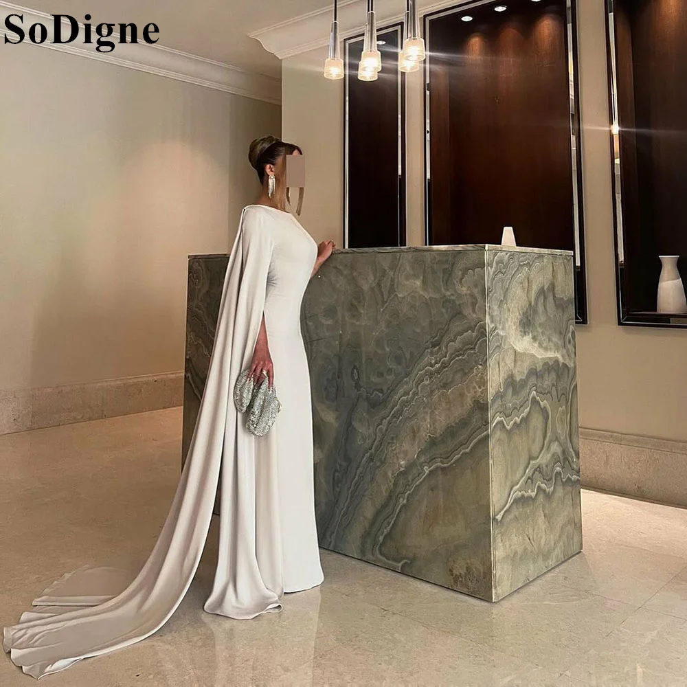 SoDigne Elegant Mermaid Evening Dresses Long Sleeves with Cape Saudi Arabic Modest Formal Events Prom Gown for Women Customized