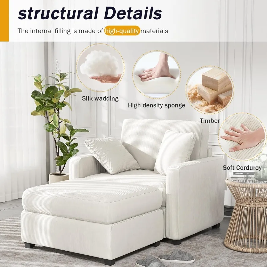 42 Oversized Chise Lounge Chir Indoor Corduroy Upholstered Cloud Sof Bed with Throw Pillows nd rmrests Comfy Leisure Plush Chir