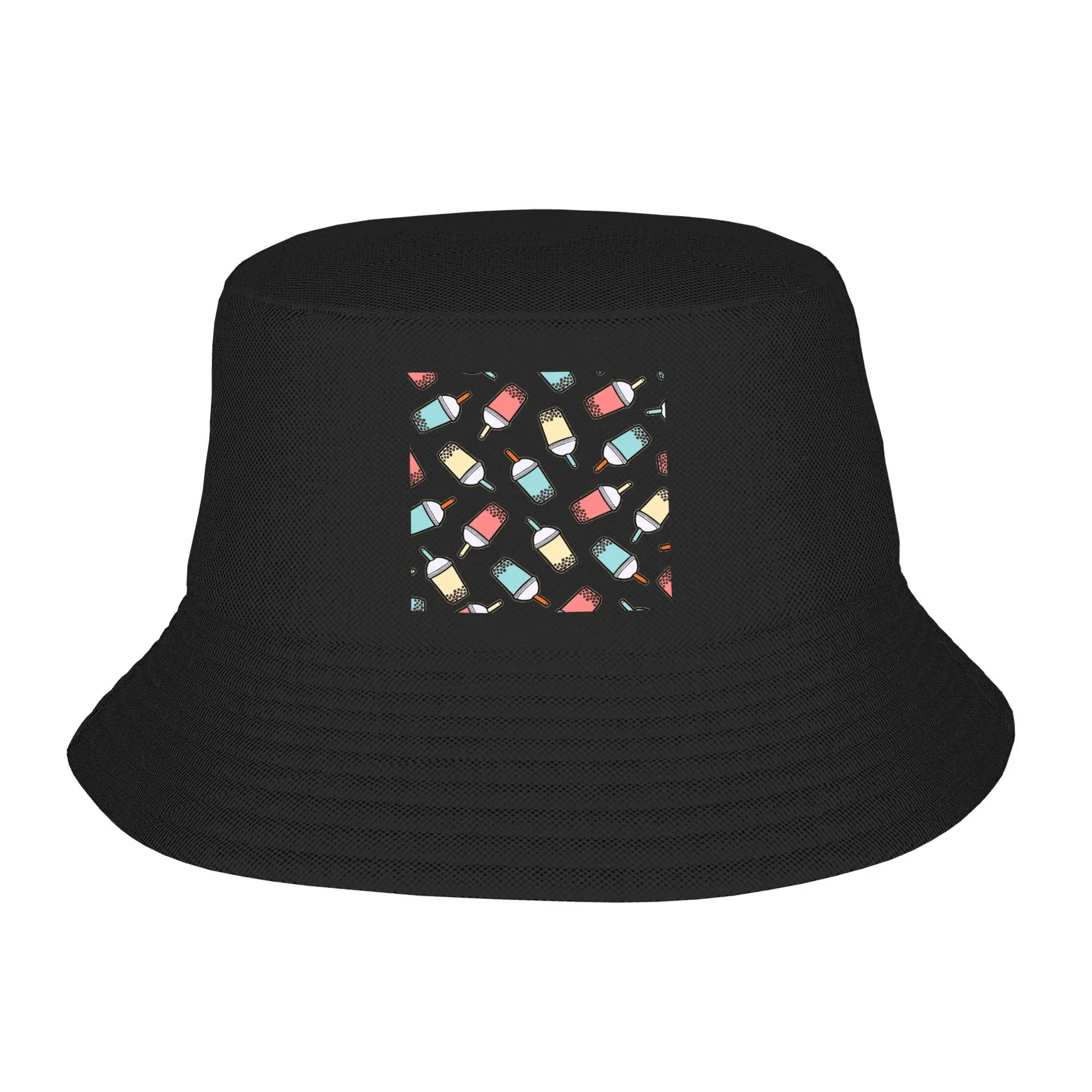 

Bubble Tea Pattern Bucket Hat Panama Bob Hats Outdoor Cool Reversible For Summer Beach Fishing Unisex Fisherman Caps