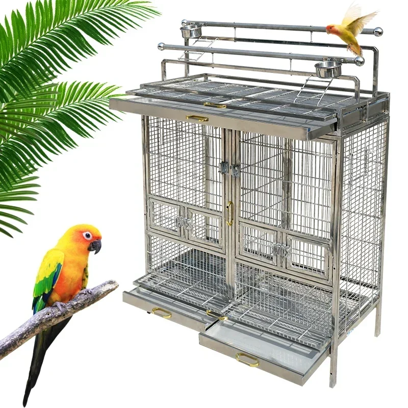 Luxury Large Parrot Metal Stainless Steel Encryption Twin Cages Breeding Cage Parrot Large Bird Cage