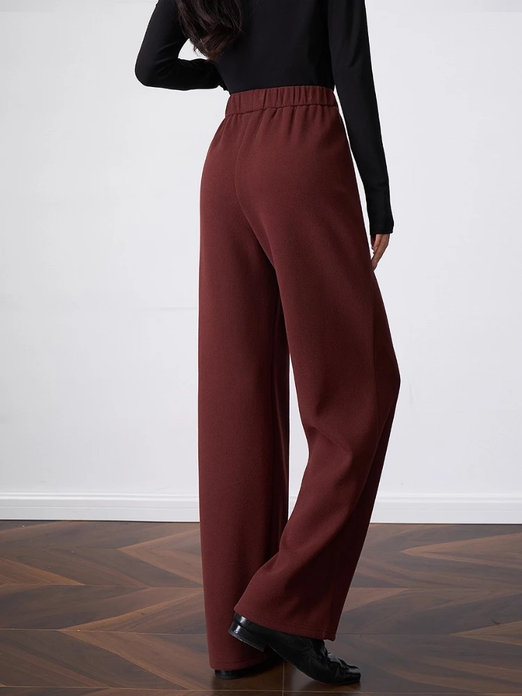 OLrain Vintage Straight Pants Women Autumn 2025 New Solid Knitted Pants Elastic Waist Loose Long Trousers Female O57QK001612