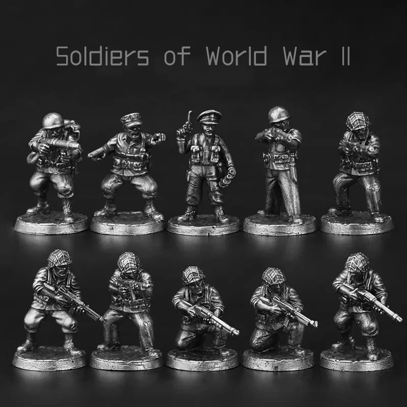 

10pcs Metal WWII US Soldiers Miniatures - Vintage Military Figures for Wargaming, Collectibles & Tabletop Games