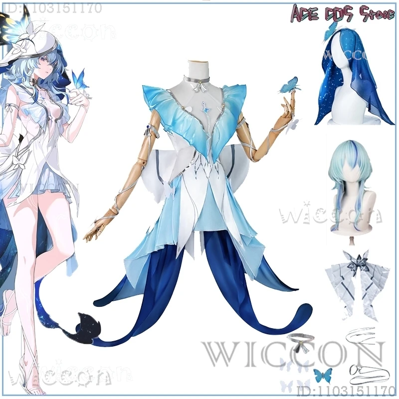 Wuthering Waves The Shorekekeeper Cosplay Costume, Blue Butterfly fur s, Anime Game Style, Sexy Lolita Wig, Halloween, Christma Girls