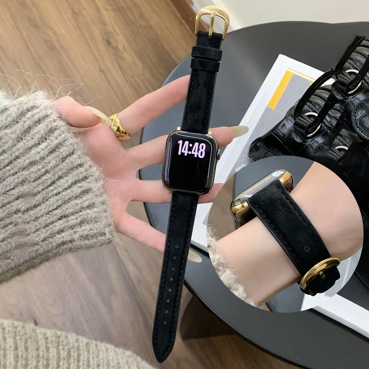 

Ремешок из леопардовой кожи для Apple Watch S11 S10 49 46 45 44 42-38 мм, премиальный ремешок для iwatch Ultra S9/8/7/6-1