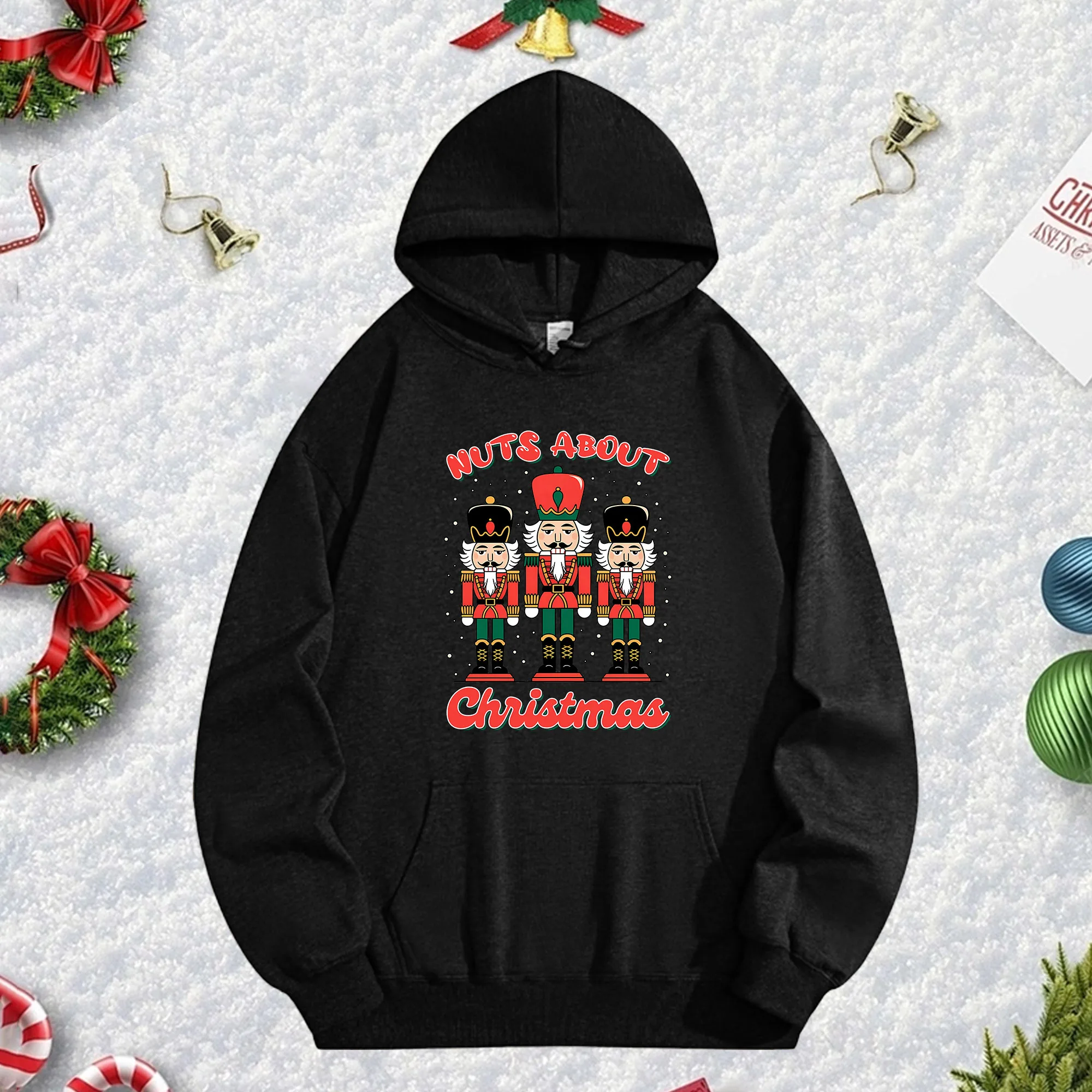 Christmas 270G Black Hoodie for Men & Women, Cozy Oversized Fleece Pullover for Fall/Winter Christmas Season