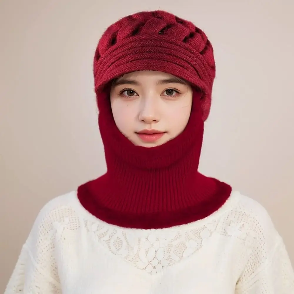 Fashion Winter Knitted Hat with Windproof Brim Fleece Lining Ear Protection Hat Thicken Warm Neck Gaiters For Women