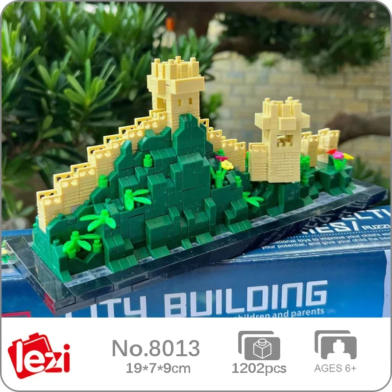 Lezi 8013 World Architecture The Great Wall Watchtower Mountain DIY Mini Diamond Blocks Bricks Building Toy For Children No Box