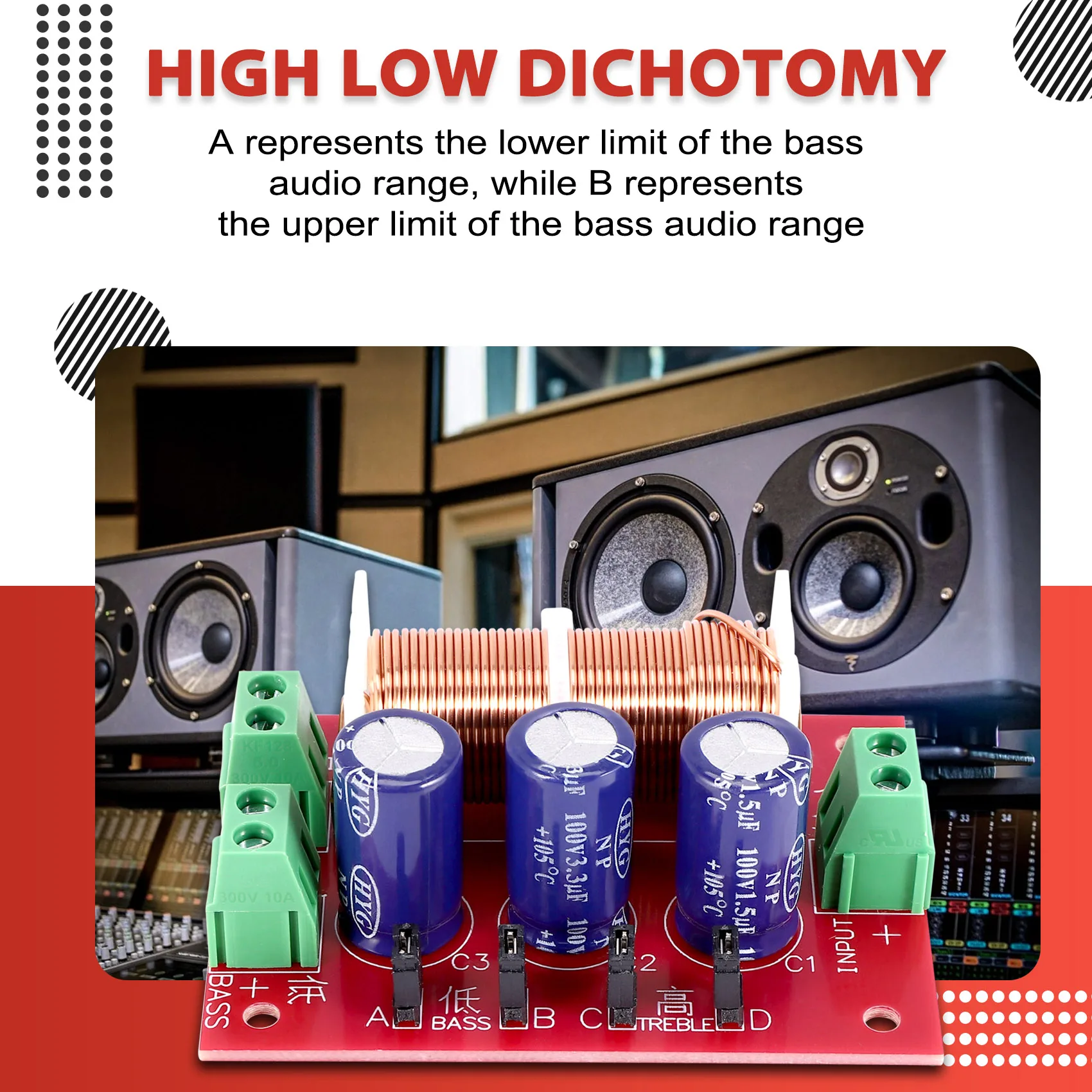 A45U YLY-2088 Audio Frequency Divider 400W Adjustable 2 Way Crossover Filters Full Range Treble Bass Frequency Divider