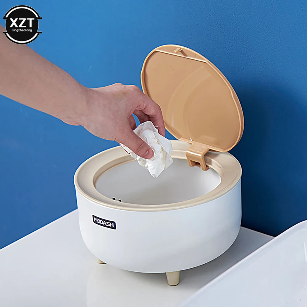 Mini Garbage Can Japanese Desktop Trash Can Simple Press Trash Storage Bin Cute Round Trash Can Kitchen Dustbin Table Trash Bin
