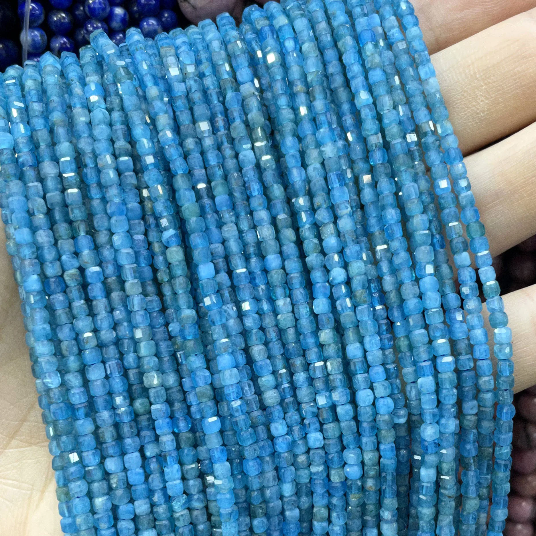 Natural Stone Blue Apatite GemRound Irregular Faceted Rondelle Loose Spacer Beads For Jewelry Making Diy Bracelets Accessories