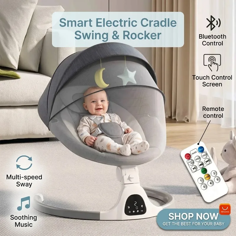 Intelligent Baby Electric Rocking Chair Multifunctional Coax Sleep Cradle Bluetooth Remote Control Swing Recliner for 0-3 Years
