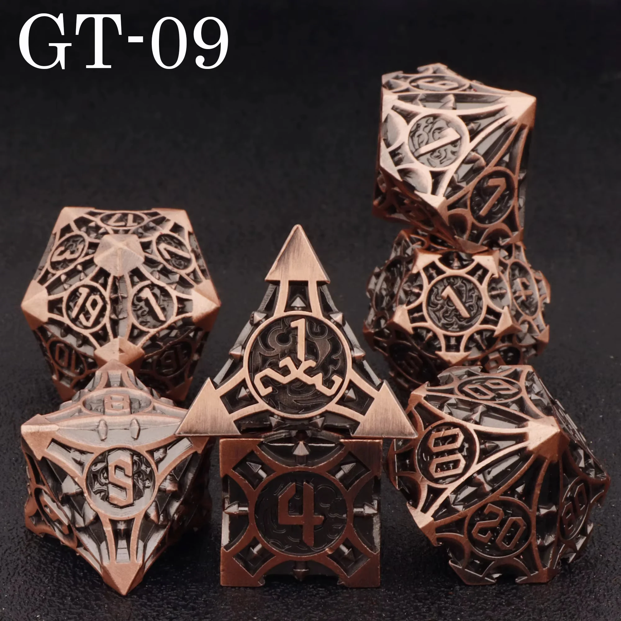 Metalowy zestaw kości DND na Halloween |   Wielościenne kości w stylu gotyckiego horroru do Dungeons and Dragons |   7-częściowy zestaw z pudełkiem D20 D12 — zdjęcie 6