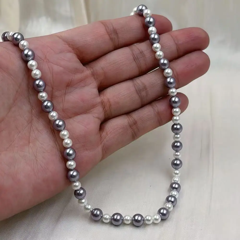 4 مللي متر 6 مللي متر لطيفة الأرجواني رمادي جولة قذيفة اللؤلؤ الطبيعي النساء مجوهرات المختنقون قلادة 17-20 بوصة