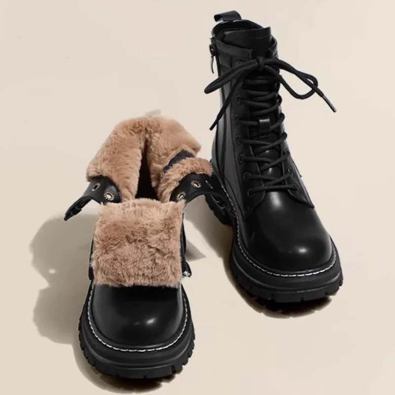 

Women's Boots New Black Brown Fur Ankle Boots for Women Autumn Winter Padded Cotton Shoes Warm Thick Bottom Snow Short Botines