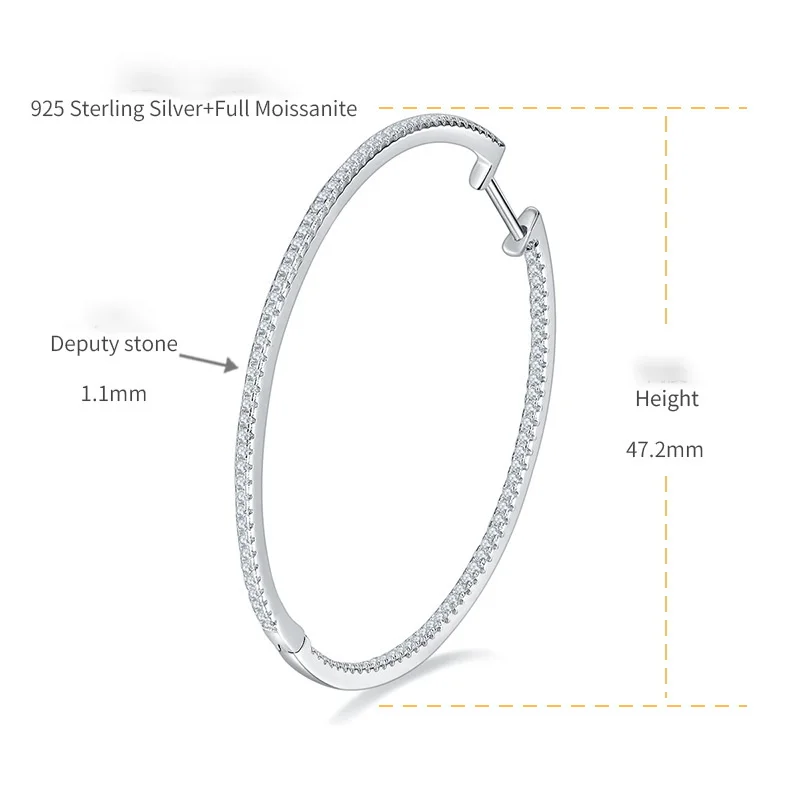 Most Popular Accessories Women New Luxury Oversized 50mm Hoop Earrings With Moissanite Diamonds