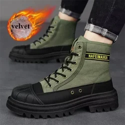 Sapatos masculinos 2023 novo outono e inverno respirável botas de cano alto aumentado de sola grossa todos os jogos sapatos casuais de lona botas masculinas