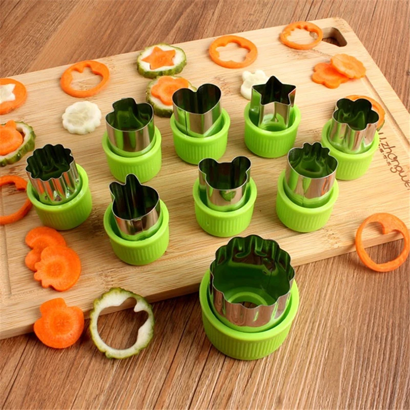 1Set Multi-Style Vegetables Cookie Cutter Embossing Mould Portable Cook Tools Stainless Steel Fruit Cutting Die Kitchen Gadgets