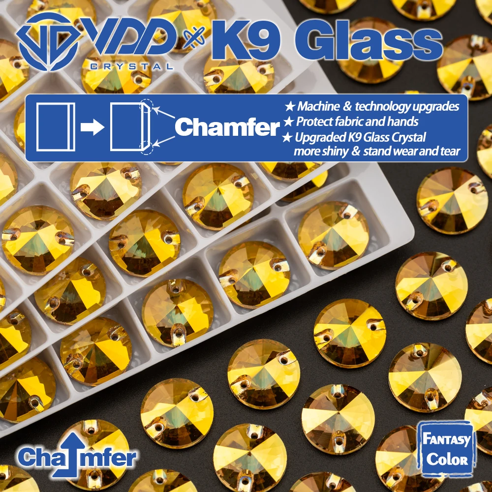 VDD Rivoli 12 mm, 40 Stück, Strasssteine in Sonnenfarben, K9-Glas, zum Aufnähen, flache Rückseite, für Kleidung und Accessoires. – Detail 2