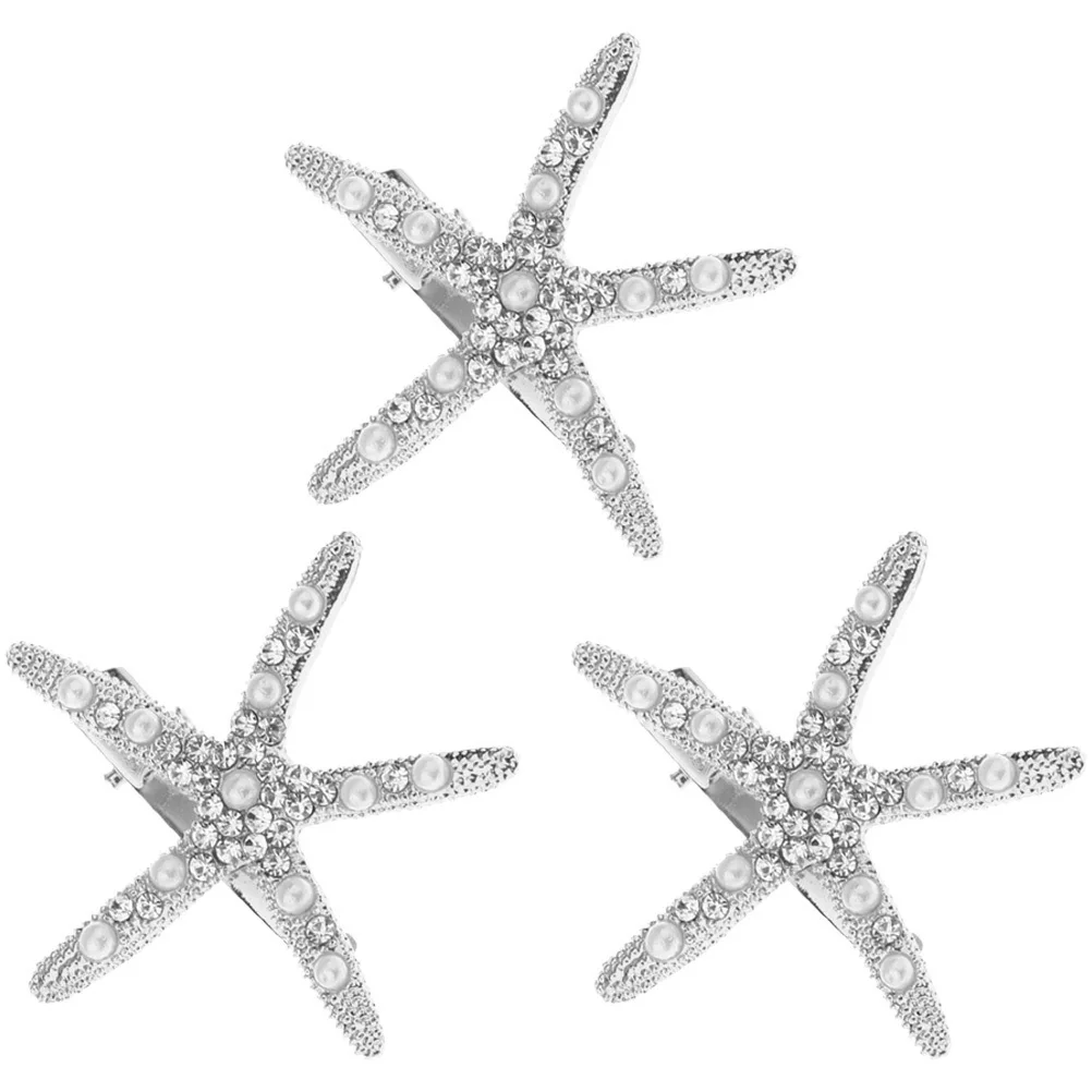 

3Pcs Pearl Rhinestone Star Wedding Hairpins Bridal Hair Clips Barrettes Accessories Star Hair Pins Barrettes for Women