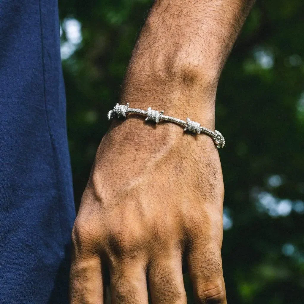 2026 New Iced Out Bling Cubic Zirconia Barbed Wire Chain Bracelet For Men Hip Hop Rock Bar Jewelry
