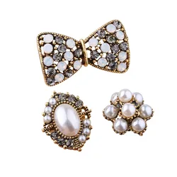 CINDY XIANG New 3pcs/set Pearl And Rhinestone Pins Brooch For Women And Men Vintage Bowknot Flower Badges Jewelry Gifts