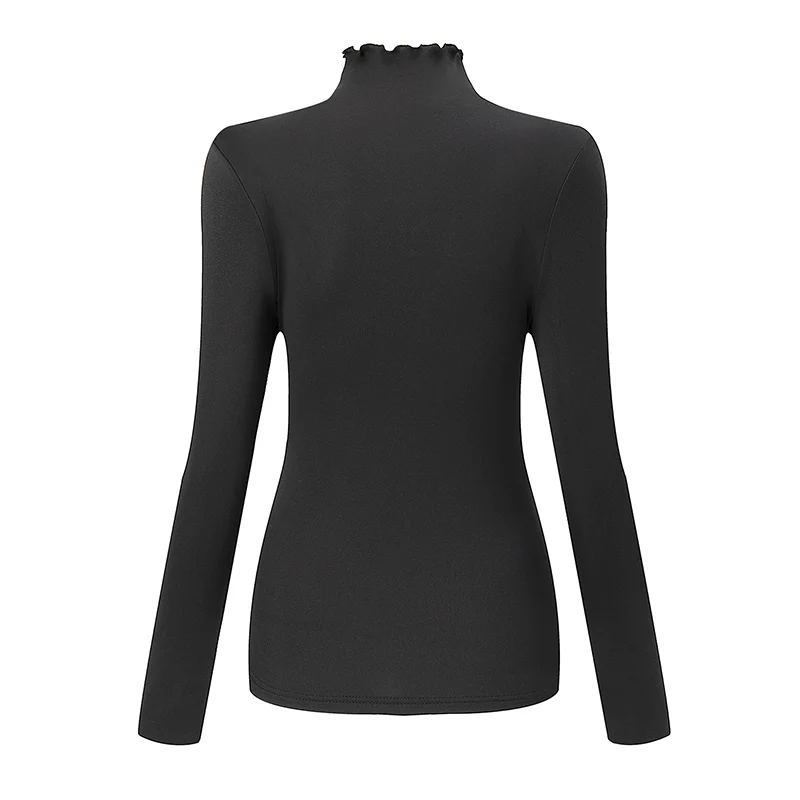 1/3 Stück Herbst- und Winter-Damen-Oberteil in Übergröße 1XL-5XL, warmes, hochgeschlossenes Oberteil, bequemes, langärmliges, schwarzes Basic-Shirt mit Rüschenkante – Detail 9