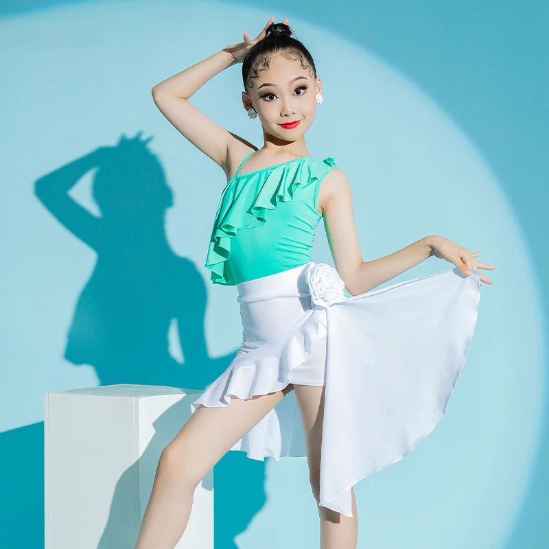 

Sleeveless Latin Top Ruffled Skirts Girls Latin Dance Competition Costumes Kids Samba Rumba Chacha Ballroom Dance Clothes SL8711