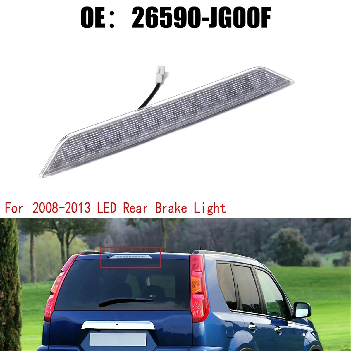 Branco High Mount 3ª lâmpada de luz de freio, luz de freio traseiro LED para Nissan X-Trail T31 2008-2013, 26590-JG00F