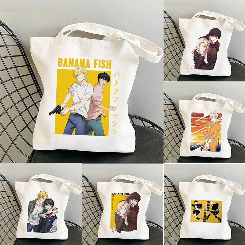 Banana Fish Shopping Bag Grocery Shopper Canvas Bag Shopping Tote Bag Shoping Reusable Bolsa Compra Boodschappentas Sacolas