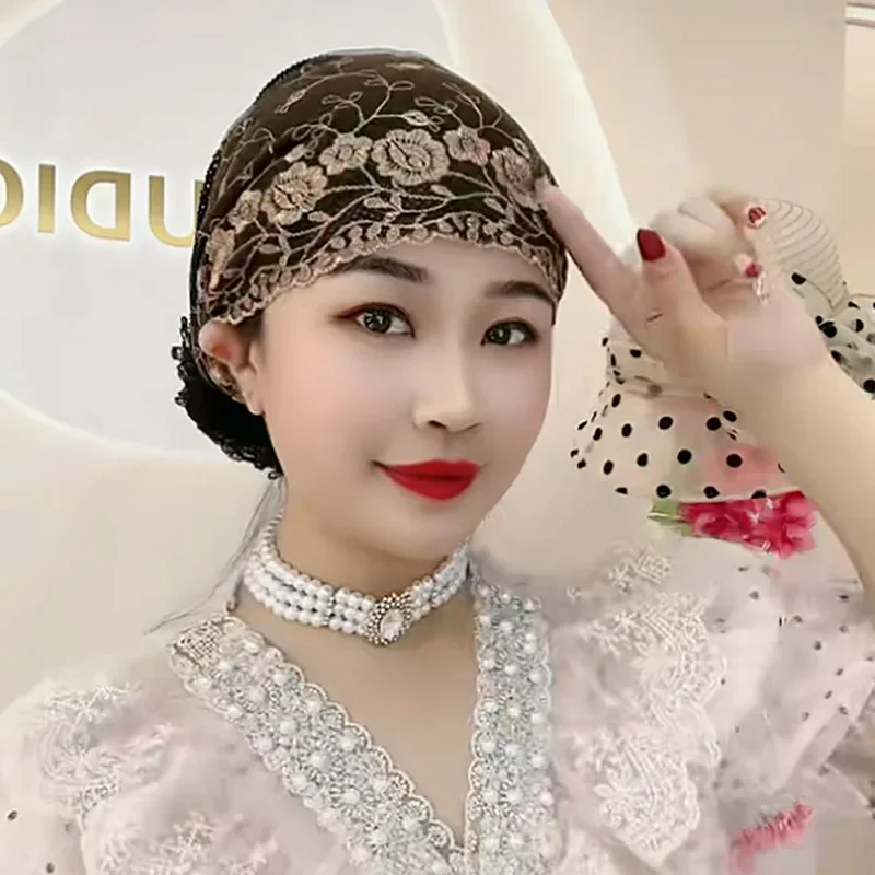 غطاء رأس مرن للعناية بالشعر الرمادي في الهواء الطلق قابل للتنفس ومطرز بالزهور ومضاد للانزلاق لملحقات تصفيف الشعر للنساء #2