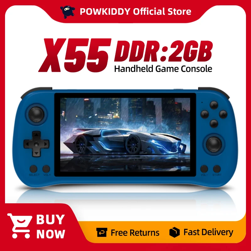 POWKIDDY X55 5.5 INCH 1280*720 IPS Screen RK3566 Handheld Game Console Open-Source Retro Console Children's gifts