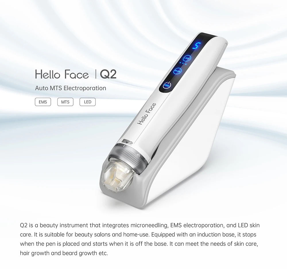 Hello Face Microneedling Pen Q2 Professioneller Derma Pen Auto MTS Electroporation Rot- und Blaulicht-Therapie Titan-Mikronadel